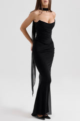 Alara Summer 2 Pcs Set - Set of Top And Skirt With Scarf In Black