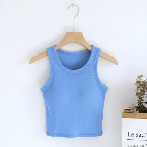 Luked Tank Tops with Inbuilt Bra In Blue