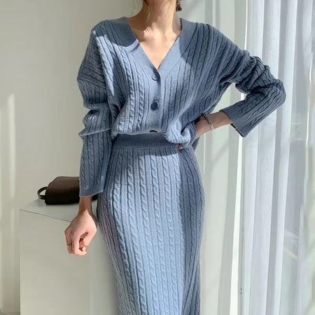Blue - Sussane Winter Coord Set - Set of Sweater and Skirt