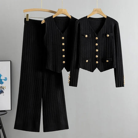 Black - Delora Luxe Winter 3 Pc Coord Set