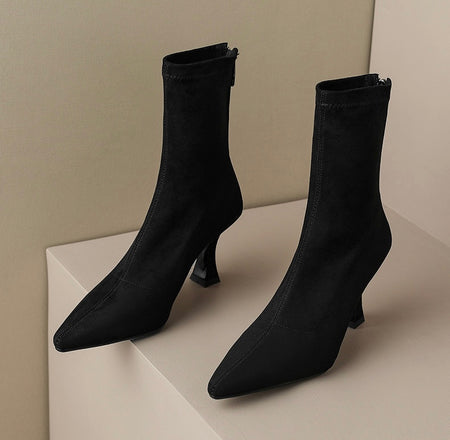 Black - Ambrose Short Suede Pointed Ankle Boots