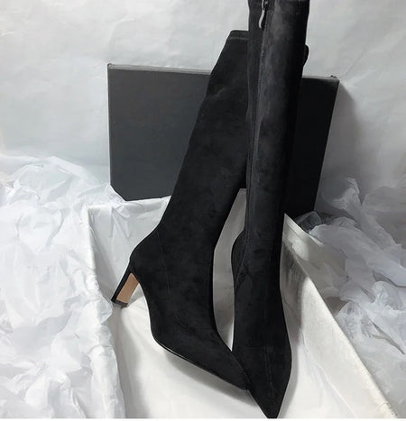 Black - Leona Over Knee Premium Suede Boots