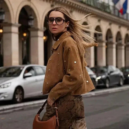 Brown - Cassis Premium Beaded Suede Jacket