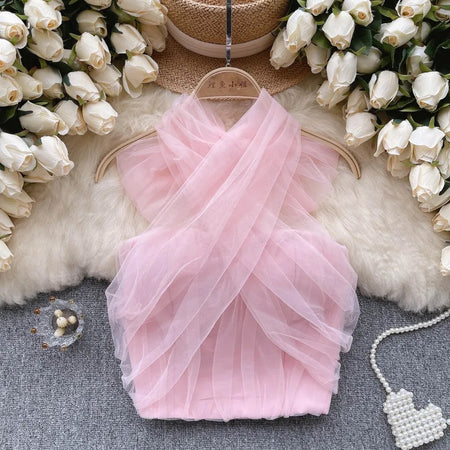 Pink - Lorre Summer Tops with Inbuilt Bra