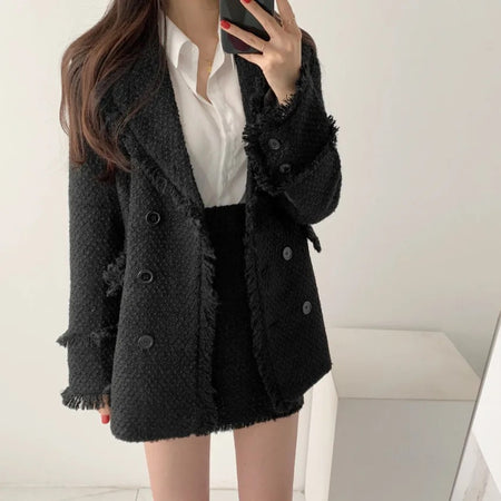 Black - Jamie Tweed 2 Pc Set - Blazer and Skirt