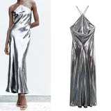 Helen Mettalic Halter Party Midi Dress - Alamode By Akanksha