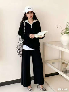 Caden Premium Woolen Coord Set - full-length shot on model, black - Miss Mosa By Akanksha