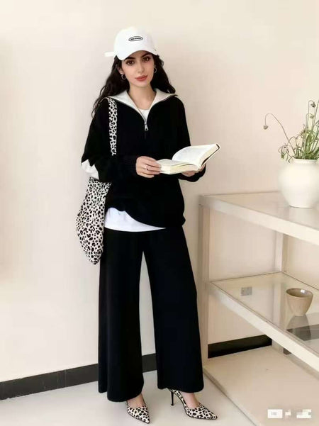 Caden Premium Woolen Coord Set - full-length shot on model, black - Miss Mosa By Akanksha