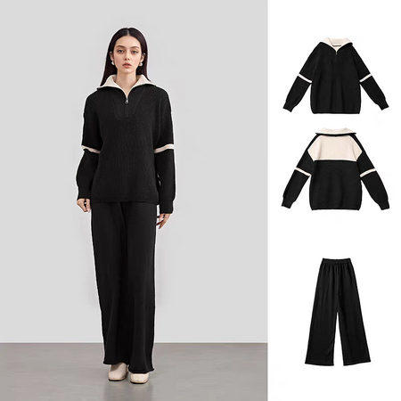Caden Premium Woolen Coord Set - full-length shot on model, black - Miss Mosa By Akanksha