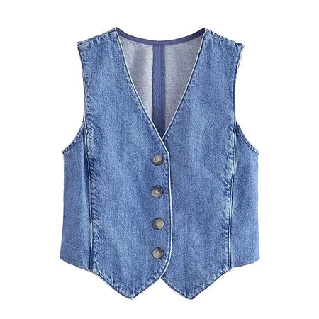 Cairo Denim Statement Vest Tops - flat-lay product shot, blue - Miss Mosa By Akanksha