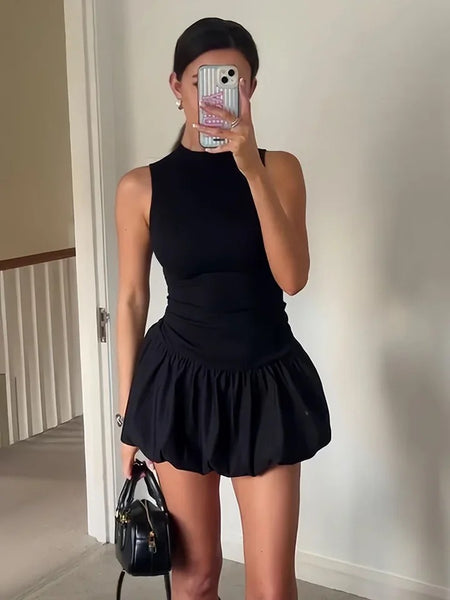 Cairo Statement Summer Dress in Black - front shot on model, black - Miss Mosa By Akanksha