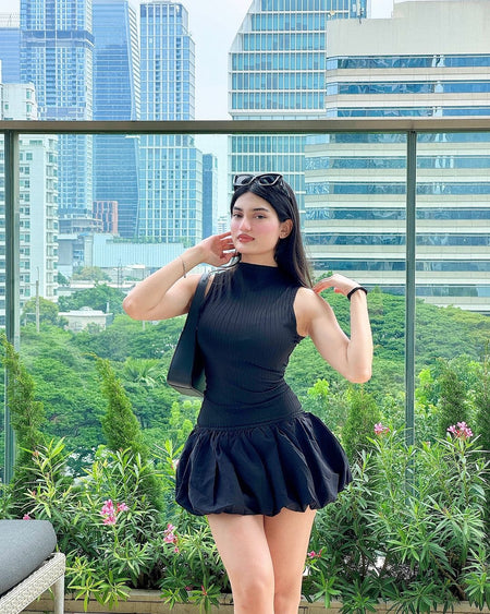 Cairo Statement Summer Dress in Black - front shot on model, black - Miss Mosa By Akanksha