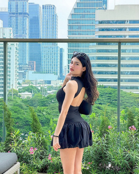 Cairo Statement Summer Dress in Black - back shot on model, black - Miss Mosa By Akanksha