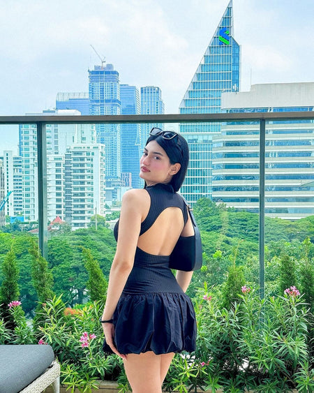 Cairo Statement Summer Dress in Black - back shot on model, black - Miss Mosa By Akanksha