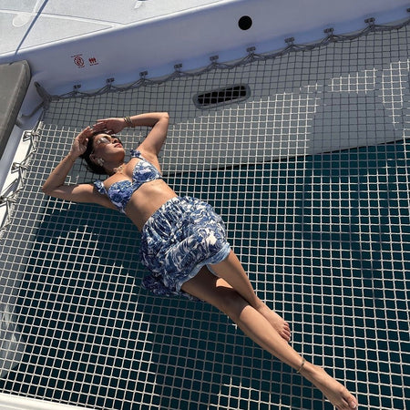 Calantha Bikini with Skirt In Blue - lifestyle shot on model, blue - Miss Mosa By Akanksha