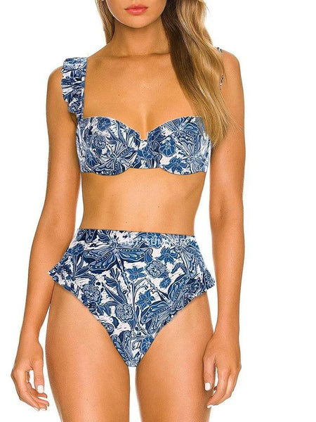 Calantha Bikini with Skirt In Blue - front shot on model, blue - Miss Mosa By Akanksha