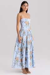 Calina Luxe Floral Midi Dress In Blue