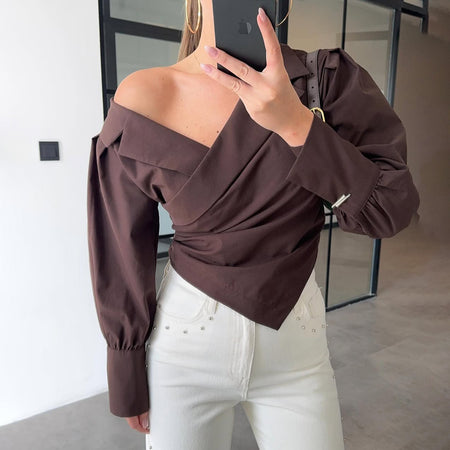 Camelia Summer Top - close-up shot, dark brown - Miss Mosa By Akanksha