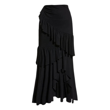 Camellia Rosette Swimsuit with Ruffled Skirt - flat-lay product shot, black - Miss Mosa By Akanksha