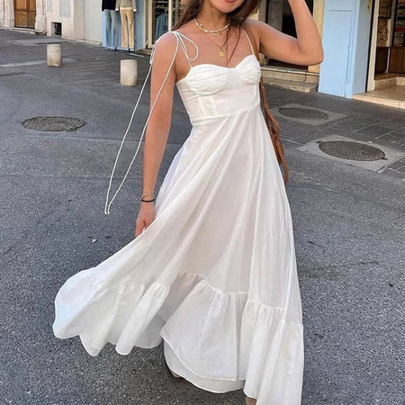 Camellia Summer Holiday Maxi Dress In White - full-length front shot on model - Miss Mosa By Akanksha