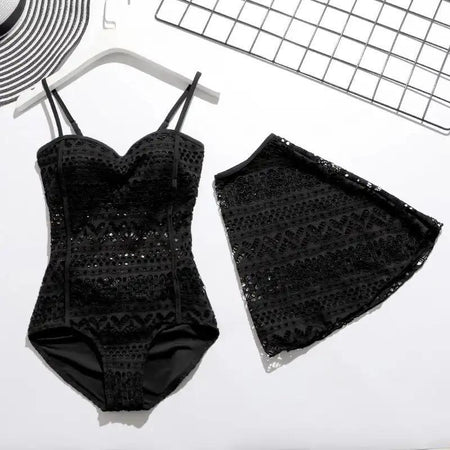 Cameron Statement Swimsuit In Black - styled flat-lay shot, black - Miss Mosa By Akanksha