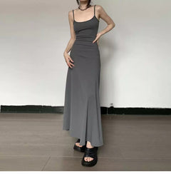 Cami Summer Bodycon Maxi Dress In Grey - front shot on model - Miss Mosa By Akanksha