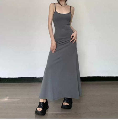 Cami Summer Bodycon Maxi Dress In Grey - front shot on model - Miss Mosa By Akanksha