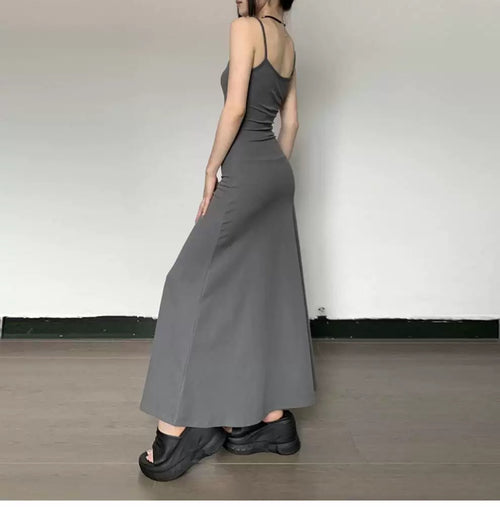 Cami Summer Bodycon Maxi Dress In Grey