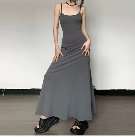 Cami Summer Bodycon Maxi Dress In Grey - front shot on model - Miss Mosa By Akanksha