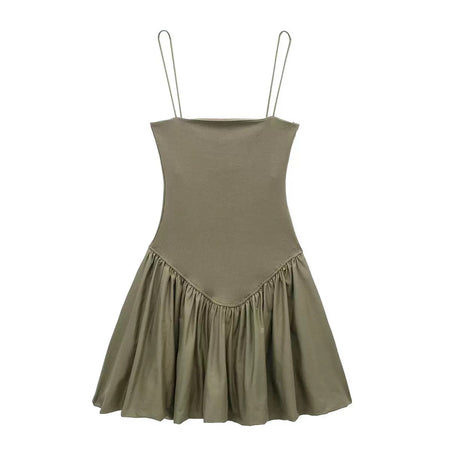 Camille Statement Balloon Dress In Olive - flat-lay product shot - Miss Mosa By Akanksha