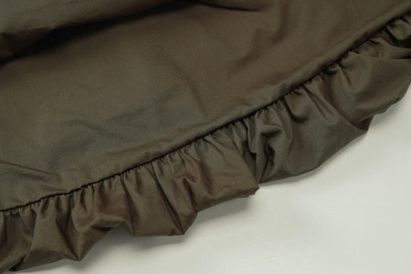 Camille Statement Balloon Dress In Olive - close-up shot of hem ruffle detail - Miss Mosa By Akanksha