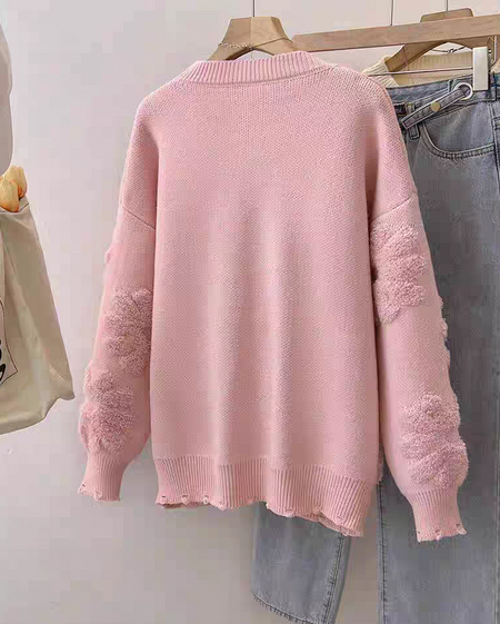 Canna Floral Pearl Woolen Sweater - flat-lay product shot, cream - Miss Mosa By Akanksha