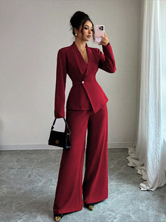 Cara Luxe Coord Set - full-length front shot, wine red - Miss Mosa By Akanksha