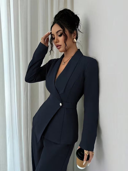 Cara Luxe Coord Set - three-quarter front shot, navy - Miss Mosa By Akanksha