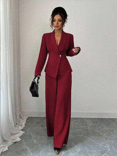 Cara Luxe Coord Set - full-length front shot, wine red - Miss Mosa By Akanksha