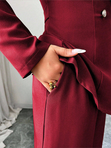 Cara Luxe Coord Set - pocket detail shot, wine red - Miss Mosa By Akanksha