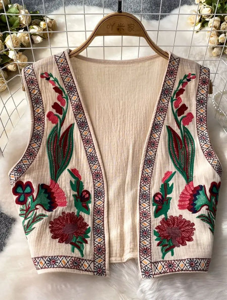 Cari Statement Vest Top In Beige - flat product shot of waistcoat - Miss Mosa By Akanksha