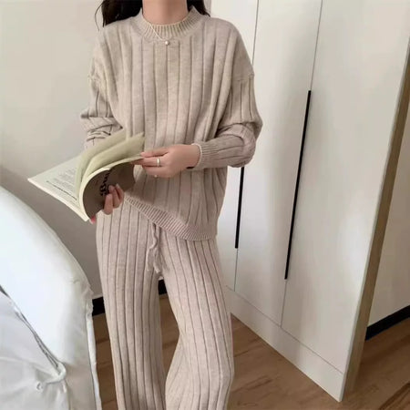 Carlotta Premium Winter Coords - Tracksuits - full-length front shot on model, beige - Miss Mosa By Akanksha