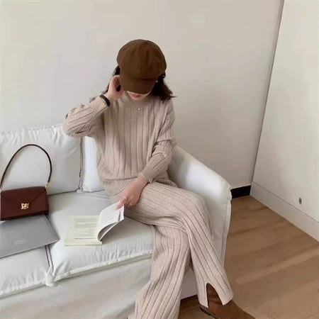 Carlotta Premium Winter Coords - Tracksuits - full-length front shot on model seated, beige - Miss Mosa By Akanksha