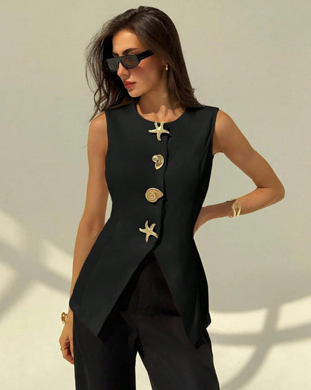 Carlotta Statement Starfish Top - front shot on model, black - Miss Mosa By Akanksha