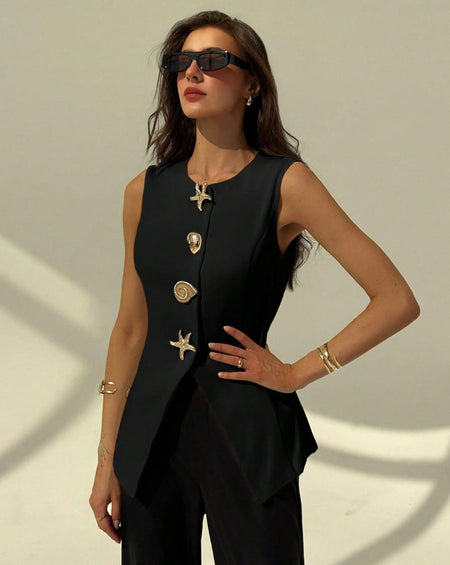 Carlotta Statement Starfish Top - front shot on model, black - Miss Mosa By Akanksha