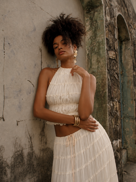 Carmela Backless Coord Skirt Set - close-up shot, cream - Miss Mosa By Akanksha