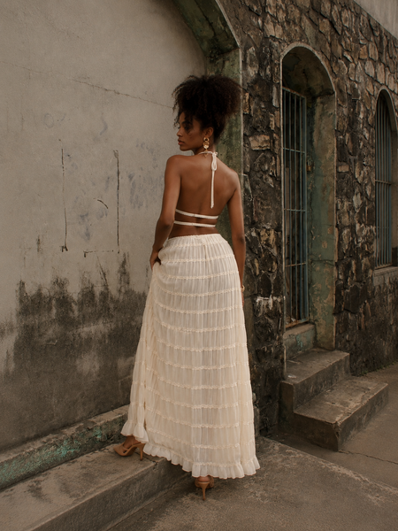 Carmela Backless Coord Skirt Set - full-length back shot, cream - Miss Mosa By Akanksha