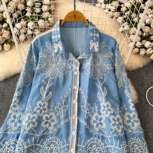 Caro Premium Embroidered Cotton Shirts In Blue