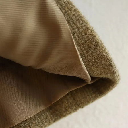 Carol Statement Woolen Tweed Coat - close-up of hem lining, khaki - Miss Mosa By Akanksha
