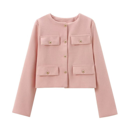 Carol Statement Woolen Tweed Coat - front shot on hanger, pink - Miss Mosa By Akanksha