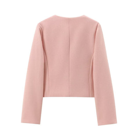 Carol Statement Woolen Tweed Coat - back shot on hanger, pink - Miss Mosa By Akanksha