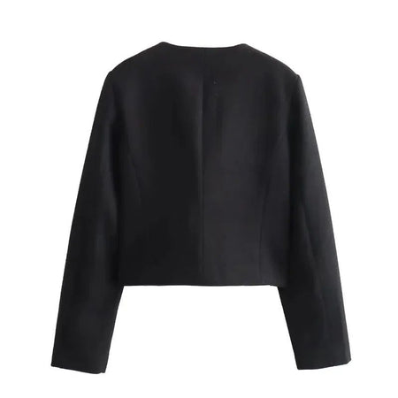 Carol Statement Woolen Tweed Coat - back shot on hanger, black - Miss Mosa By Akanksha
