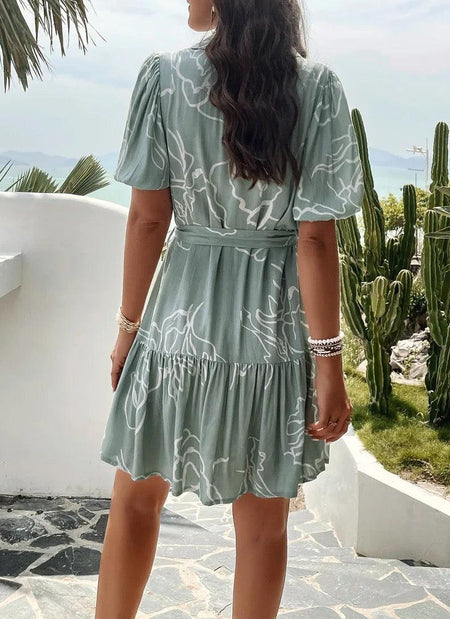 Carone Breezy Summer Dress - back shot on model, sage green - Miss Mosa By Akanksha