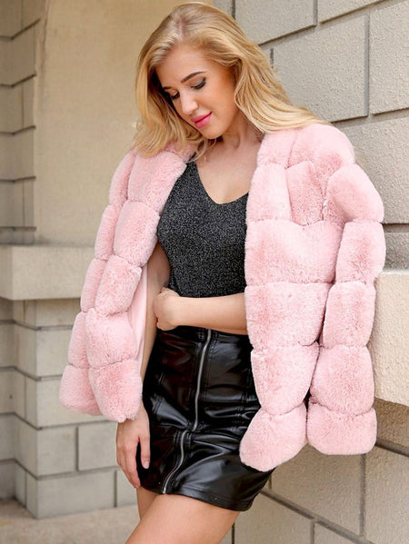 Carrie Bradshaw Luxury - Faux Fur Jackets - front shot on model, pink - Miss Mosa By Akanksha